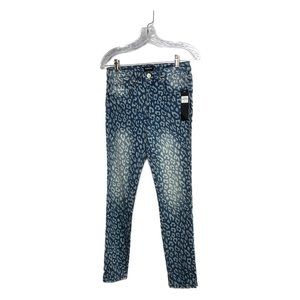 Bebe Indigo Wash Leopard Print Skinny Jeans Size 27 NWT